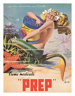 Happy Mermaid - PREP Italian Skin Cream - c. 1950's - Fine Art Prints & Posters