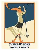 Sainte-Croix and Les Rasses, Switzerland - Ski Resort - Swiss Federal Railways - Fine Art Prints & Posters