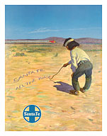 Santa Fe, New Mexico - Native American Indian Boy - Santa Fe Railroad - c. 1950's - Fine Art Prints & Posters
