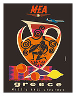 Greece - Amphora, Ancient Greek Vase - Middle East Airlines (MEA) - c. 1960's - Fine Art Prints & Posters