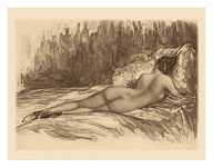 Charcoal Figure Drawing - Unclothed Woman - c. 1930's - Giclée Art Prints & Posters