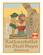 Bolzano, South Tyrol, Italy - Rathauskeller Restaurant - Wine and Spirits - c. 1922 - Giclée Art Prints & Posters