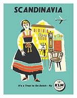Scandinavia - Norwegian Woman in Bunad Dress - KLM Royal Dutch Airlines - c. 1959 - Fine Art Prints & Posters