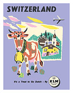 Switzerland - Allmogekor, Swiss Cow - KLM Royal Dutch Airlines - c. 1959 - Fine Art Prints & Posters