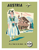 Austria - Austrian Woman in Dirndl Dress - KLM Royal Dutch Airlines - c. 1959 - Fine Art Prints & Posters