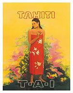 Tahiti, French Polynesia - Tahitian Beauty - TAI Airlines - c. 1955 - Giclée Art Prints & Posters
