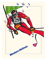 Ski - Slalom Skiing - Western Airlines - c. 1970 - Fine Art Prints & Posters