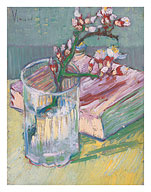 Blossoming Almond Branch in a Glass with a Book - c. 1888 - Fine Art Prints & Posters