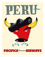 Peru - Pacifica International Airways - Bull Snorting - c. 1950's - Fine Art Prints & Posters