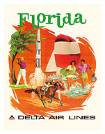 Florida - Golfing, Horse Races and Kennedy Space Center - Delta Air Lines - c. 1960's - Giclée Art Prints & Posters