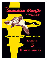 Polar Route from Europe - Fly Canadian Pacific Airlines - Links 5 Continents - c. 1950's - Fine Art Prints & Posters