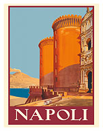 Naples (Napoli) Italy - Castel Nuovo, Mount Vesuvius and the Bay of Naples - c. 1920 - Fine Art Prints & Posters
