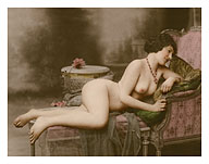 Reclining Nude - Classic Vintage Hand-Colored Tinted Erotic Art - Fine Art Prints & Posters