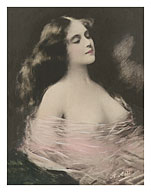 Beautiful Long Haired Nude - Classic Vintage Hand-Colored Erotic Art - Giclée Art Prints & Posters