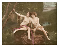 Two Beautiful Nude Women - Classic Vintage Hand-Colored Erotic Art - Giclée Art Prints & Posters