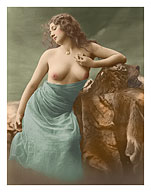 Classic Vintage French Nude Photograph - Hand-Colored Tinted Art - Giclée Art Prints & Posters