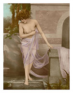 The Bather - Classic Vintage French Nude - Hand-Colored Tinted Art - c. 1910's - Giclée Art Prints & Posters