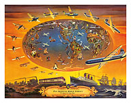 The Progress of Transportation - Pan American World Airlines Air Routes - c. 1946 - Fine Art Prints & Posters