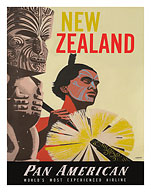New Zealand - Pan American World Airways - Native Maori Warrior and Tiki - c. 1955 - Fine Art Prints & Posters