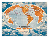 World Route Map - Pan American World Airways - The System of the Flying Clippers - c. 1947 - Giclée Art Prints & Posters
