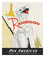 Rangoon (Yangon) Burma - Pan American World Airways - Lion Chinthe Statue at Shwedagon Pagoda - c. 1955 - Fine Art Prints & Posters