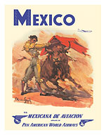Mexico - via Mexicana de Aviación - Pan American World Airways - Bull Fighter - c. 1950 - Fine Art Prints & Posters