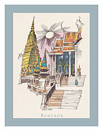 Bangkok, Thailand - Temple of the Dawn - Menu Cover - c. 1950's - Fine Art Prints & Posters
