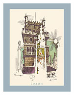 Lisbon Portugal - Tower of Belem - Menu Cover - c. 1960's - Fine Art Prints & Posters