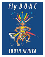 South Africa - African Zulu Rickshaw Dancer - Fly BOAC (British Overseas Airways Corporation) - c. 1953 - Fine Art Prints & Posters