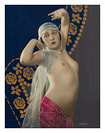 Standing Nude - Classic Vintage French Nude - Hand-Colored Tinted Art - c. 1910's - Giclée Art Prints & Posters