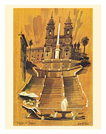 Piazza di Spagna - Rome Italy - Spanish Steps - c. 1950's - Fine Art Prints & Posters