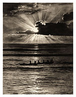 Hawaiian Canoe in Honolulu Harbor at Sunset - Fine Art Prints & Posters
