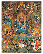 Vajrabhairava with Vajra Vetali - Buddhist Deity - c. 1800's - Fine Art Prints & Posters