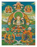 Chenrezig (Four Armed Avalokiteshvara) Deity - c. 1800's - Fine Art Prints & Posters