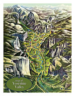 Map of Yosemite Valley - National Park - c. 1955 - Giclée Art Prints & Posters