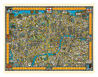 The Famous Wonderground Map of London Town, England - Underground Railways - c. 1915 - Giclée Art Prints & Posters
