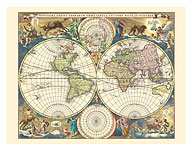 Novissima Totius Terrarum Orbis Tabula - Double Hemisphere World Map - c. 1658 - Giclée Art Prints & Posters