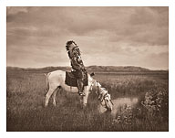 Oasis in the Badlands, North Dakota - Red Hawk, Oglala American Indian Warrior - c. 1905 - Giclée Art Prints & Posters