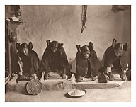 The Mealing Trough - Young Hopi Indian Women Grinding Grain - c. 1906 - Giclée Art Prints & Posters