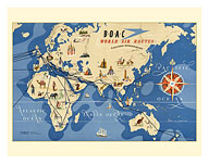 Eastern Hemisphere Air Routes - BOAC British Overseas Airways Corporation - c. 1949 - Fine Art Prints & Posters