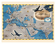 Europe, Africa, Asia Air Routes Map - c. 1948 - Fine Art Prints & Posters