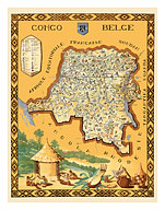 Belgian Congo (Congo Belge) - Africa - Pictorial Map - c. 1949 - Giclée Art Prints & Posters