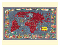 Largest Network in the World (Le Plus Grand Réseau du Monde) - Air Routes - c. 1950's - Fine Art Prints & Posters