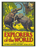 Explorers of The World - Wildest Adventures Ever Filmed - Fighting Bull Elephants - c. 1931 - Fine Art Prints & Posters
