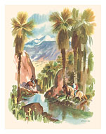 Southern California - Horseback Riders, Mountains and Palm Trees - c. 1968 - Fine Art Prints & Posters