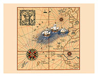 Christopher Colombus 1436-1506 - Trans-Atlantic Map - c. 1927 - Fine Art Prints & Posters