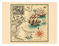 Marquis de Lafayette 1757-1834 - Trans-Atlantic Map - Giclée Art Prints & Posters
