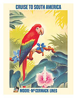 Cruise to South America - Scarlet Parrot - Moore-McCormack Lines - c. 1950's - Giclée Art Prints & Posters