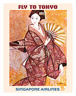 Fly to Tokyo, Japan - Geisha - Singapore Airlines - c. 1960's - Fine Art Prints & Posters