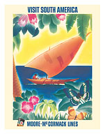 Visit South America - Sailboat - Moore-McCormack Lines - c. 1950's - Giclée Art Prints & Posters